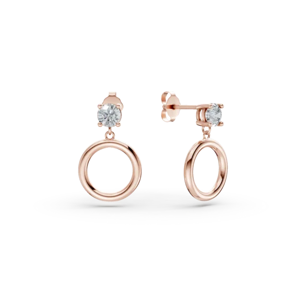 Cercei rotunzi din aur roz cu zirconia solitaire