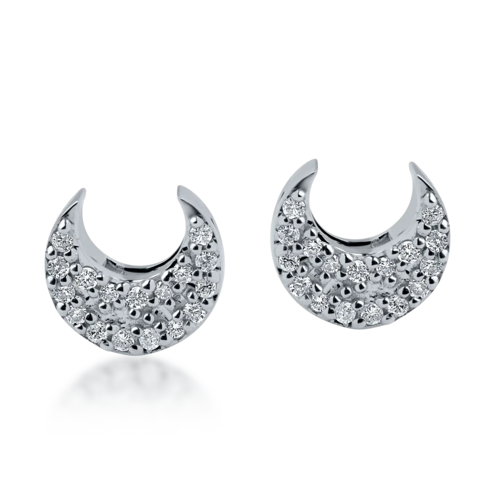 Cercei semiluna din aur alb cu diamante de 0.1ct - imagine 2
