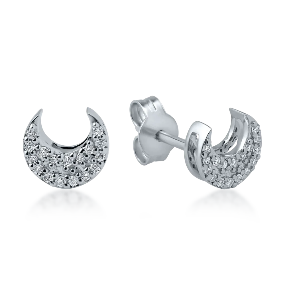 Cercei semiluna din aur alb cu diamante de 0.1ct