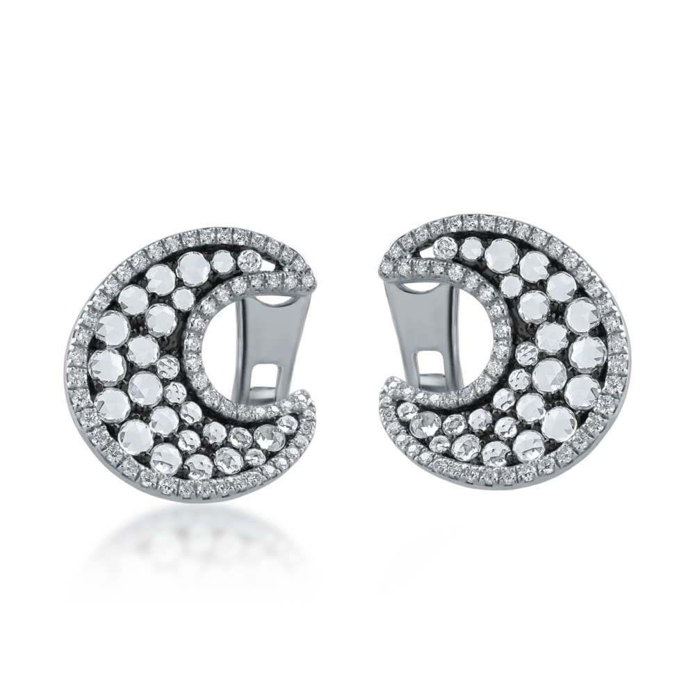 Cercei semiluna din aur alb cu safire albe rose de 1.35ct si diamante de 0.36ct - imagine 2