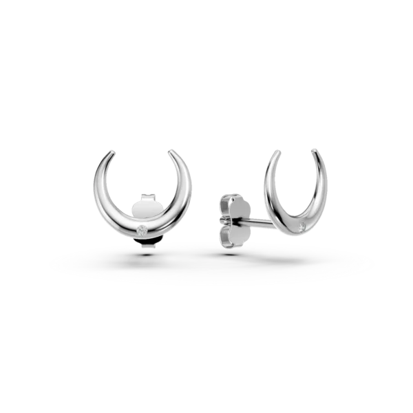 Cercei semiluna din aur alb cu zirconii