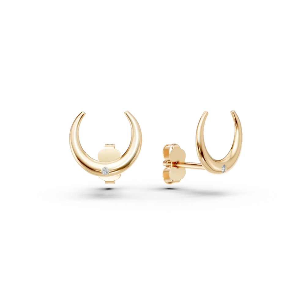 Cercei semiluna din aur galben cu zirconii