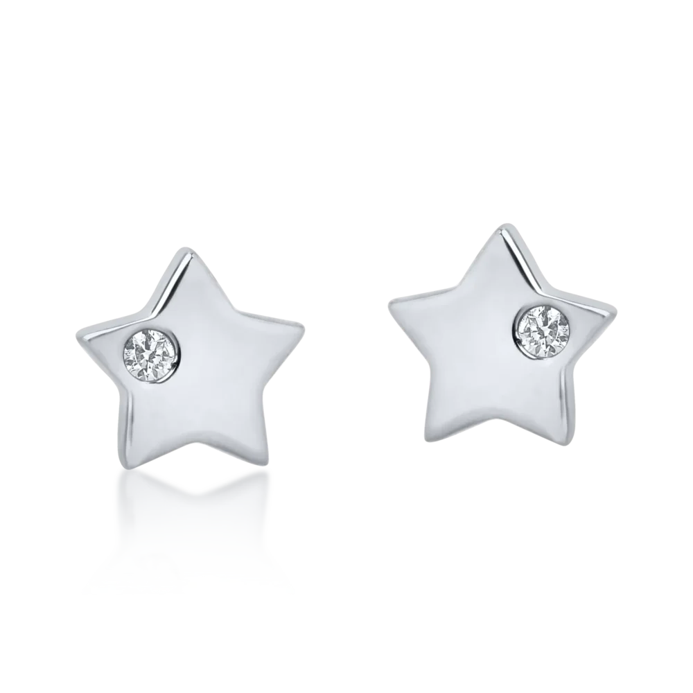 Cercei stea din aur alb cu diamante de 0.01ct - imagine 2