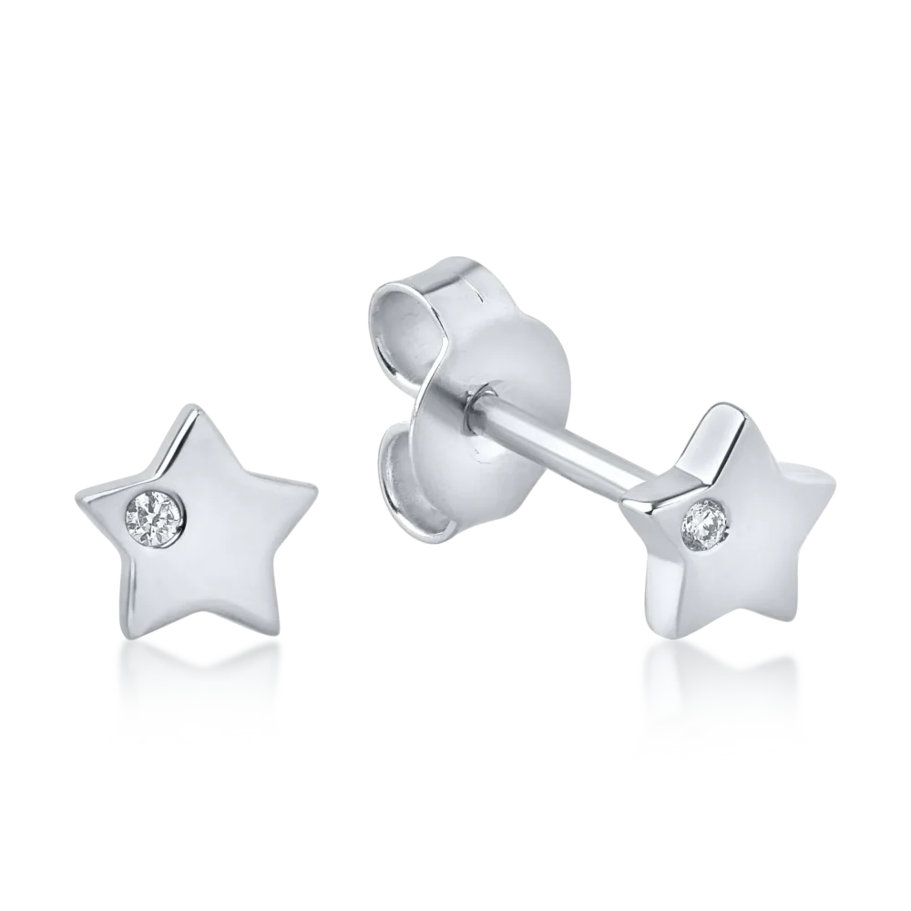 Cercei stea din aur alb cu diamante de 0.01ct