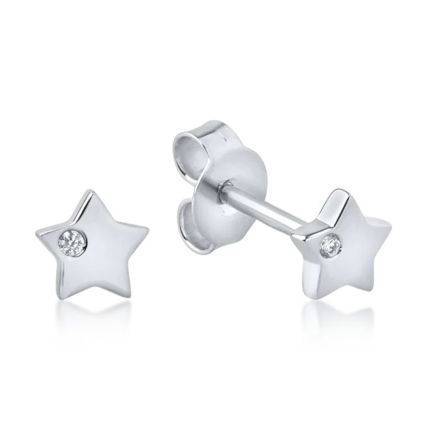 Cercei stea din aur alb cu diamante de 0.01ct