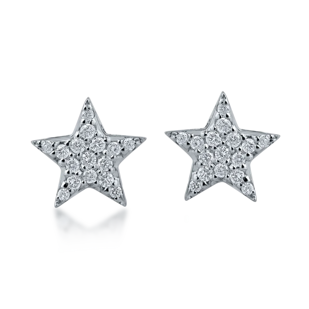 Cercei stea din aur alb cu diamante de 0.15ct - imagine 2