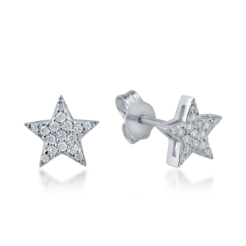 Cercei stea din aur alb cu diamante de 0.15ct