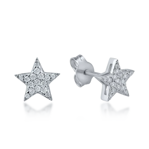 Cercei stea din aur alb cu diamante de 0.15ct