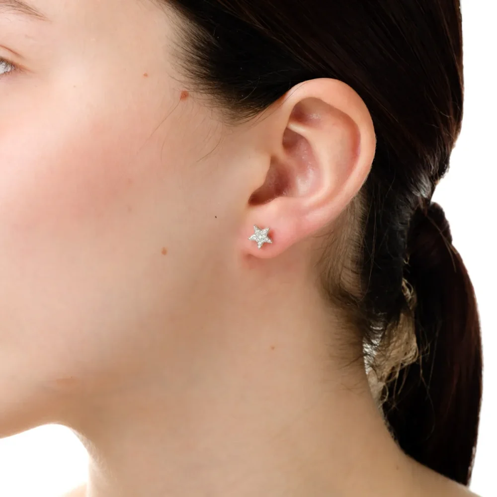 Cercei stea din aur alb cu diamante de 0.15ct - imagine 3