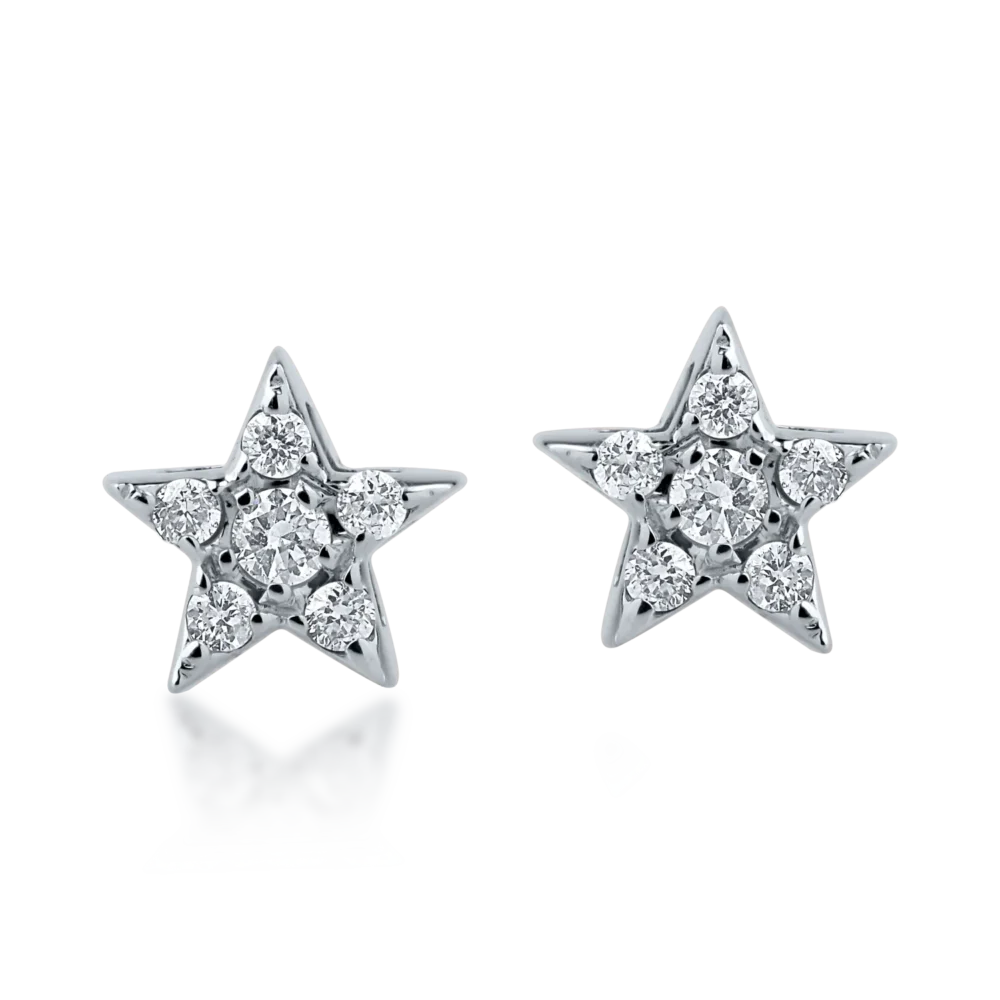 Cercei stea din aur alb cu diamante de 0.1ct - imagine 2