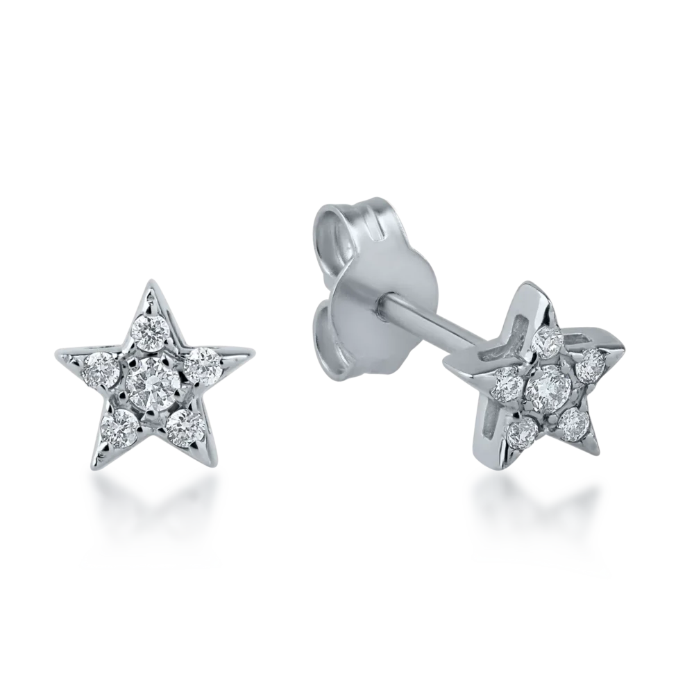 Cercei stea din aur alb cu diamante de 0.1ct