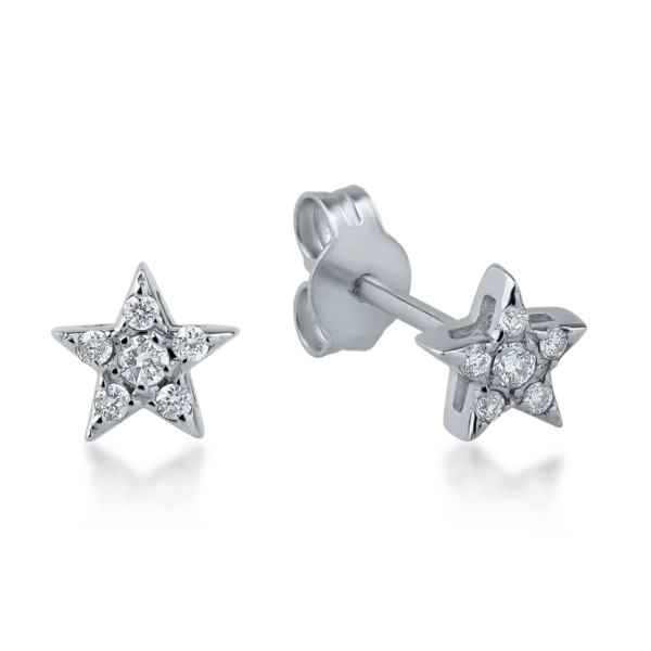 Cercei stea din aur alb cu diamante de 0.1ct