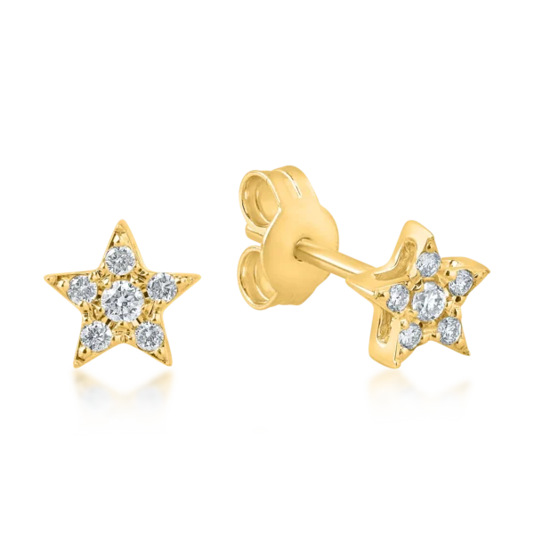 Cercei stea din aur galben cu diamante de 0.1ct