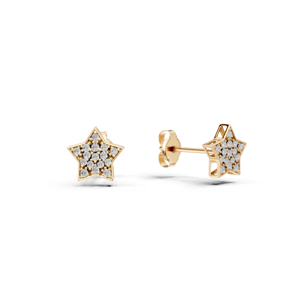 Cercei stea din aur galben cu diamante de 0.1ct