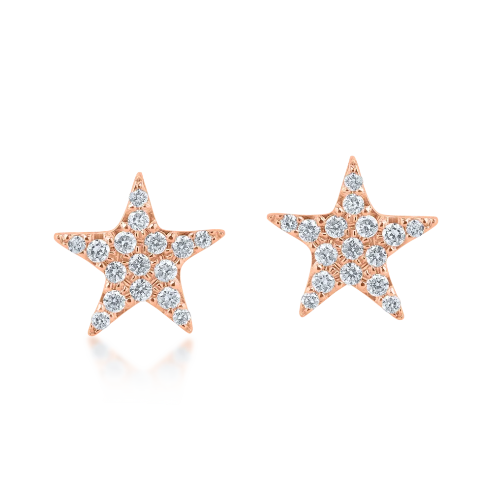 Cercei stea din aur roz cu diamante de 0.15ct - imagine 2