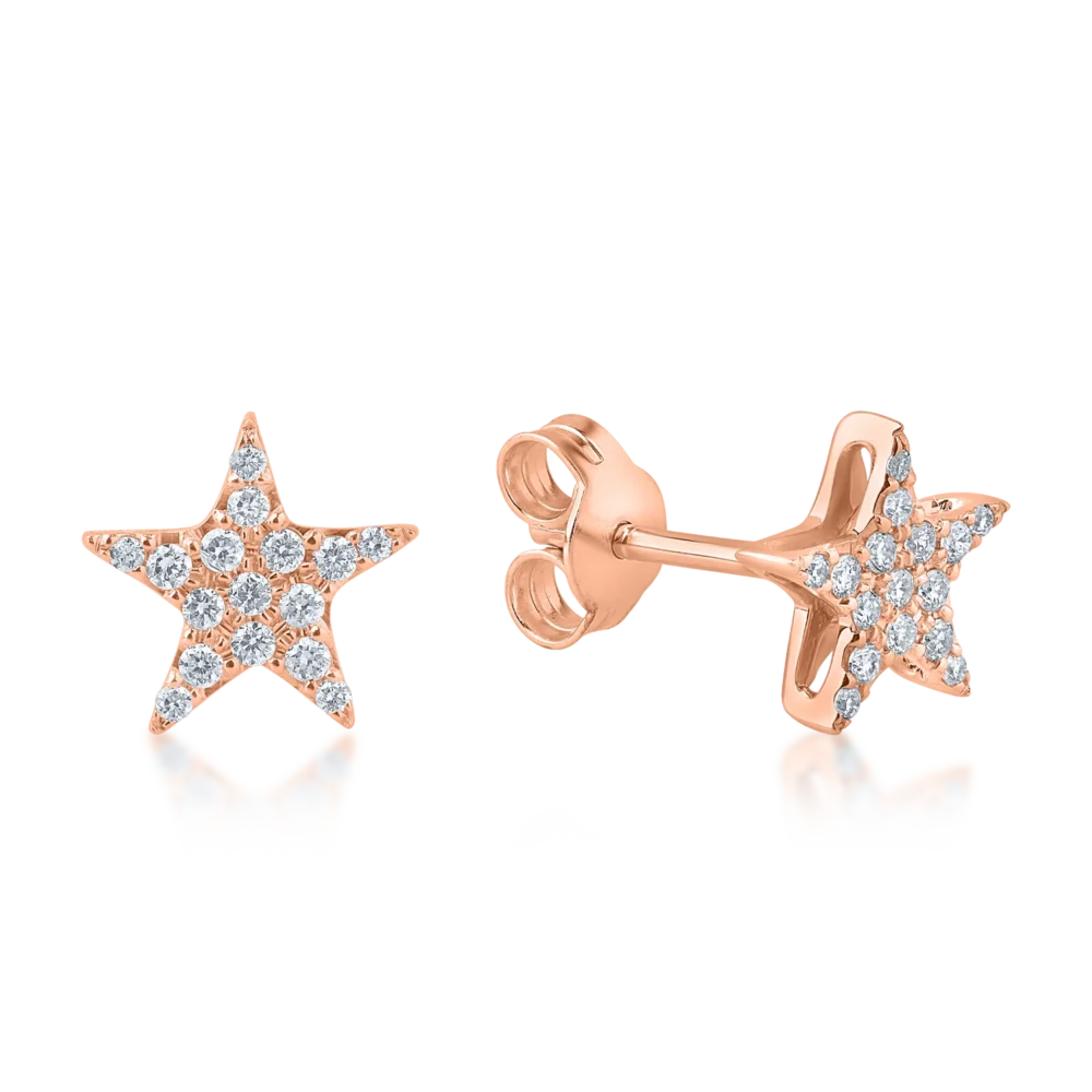 Cercei stea din aur roz cu diamante de 0.15ct