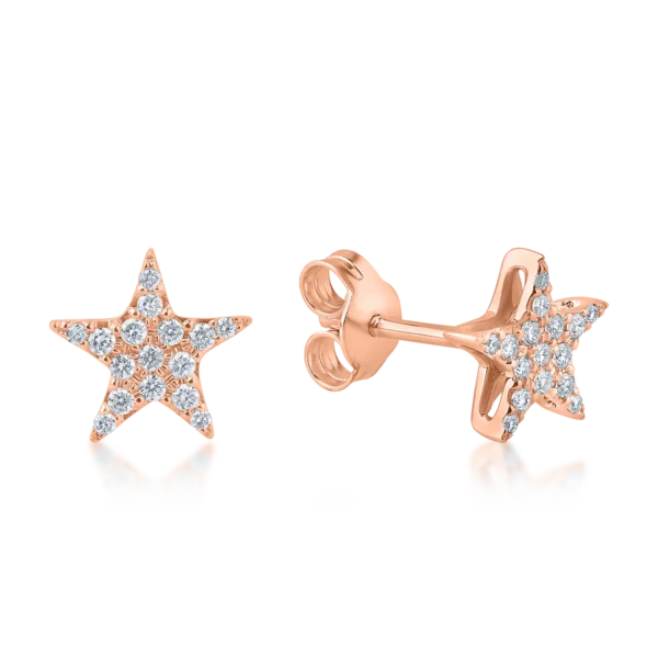 Cercei stea din aur roz cu diamante de 0.15ct
