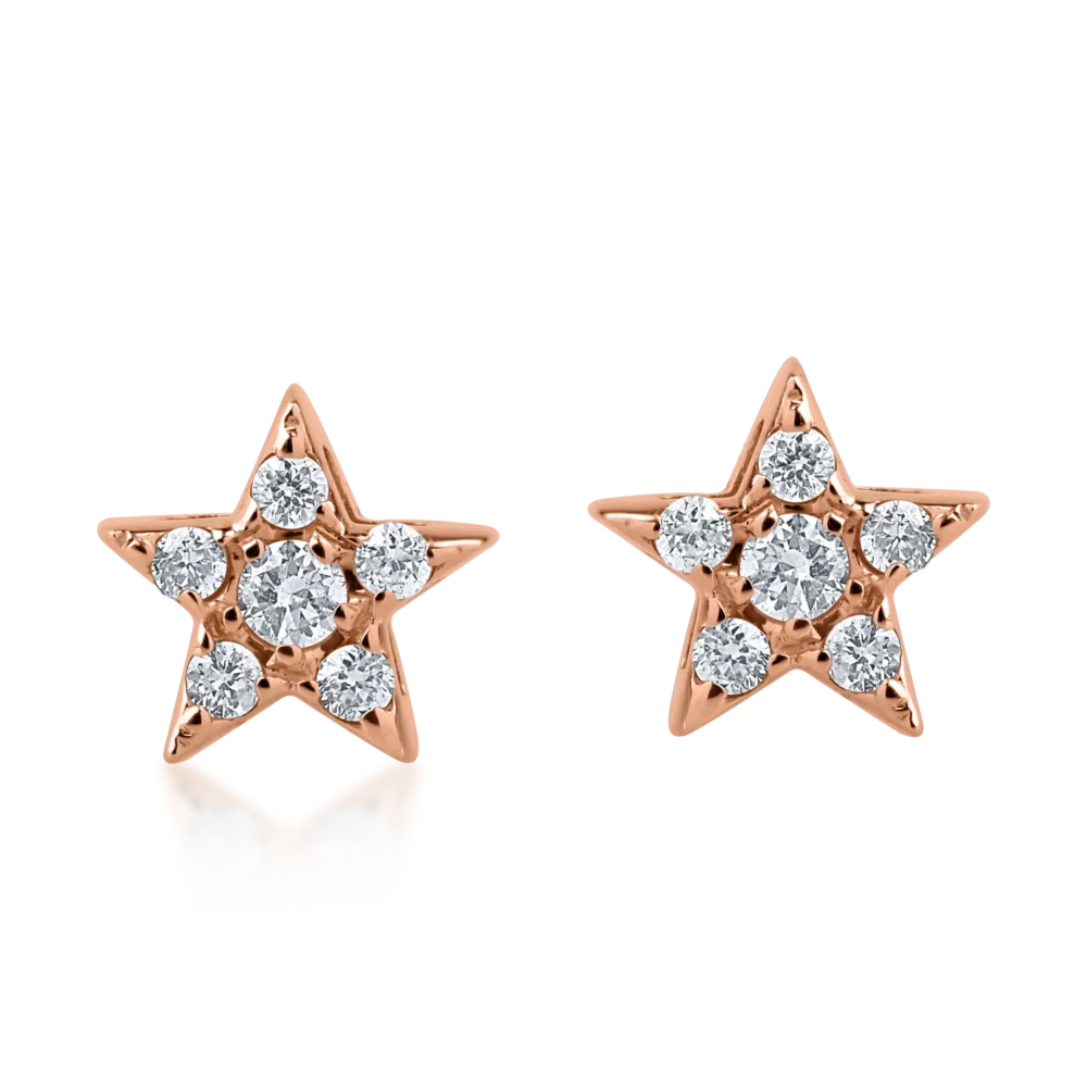 Cercei stea din aur roz cu diamante de 0.1ct - imagine 2