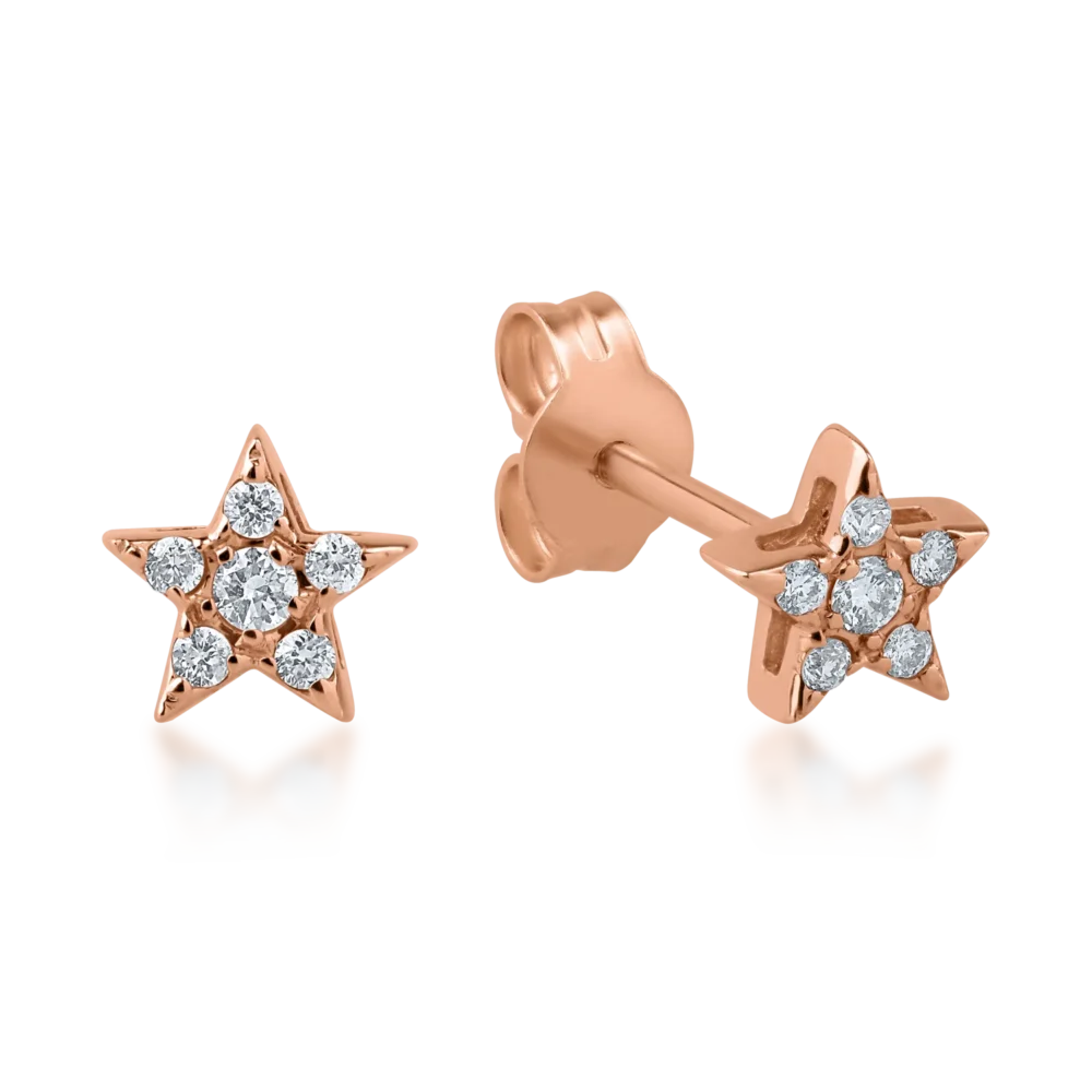 Cercei stea din aur roz cu diamante de 0.1ct