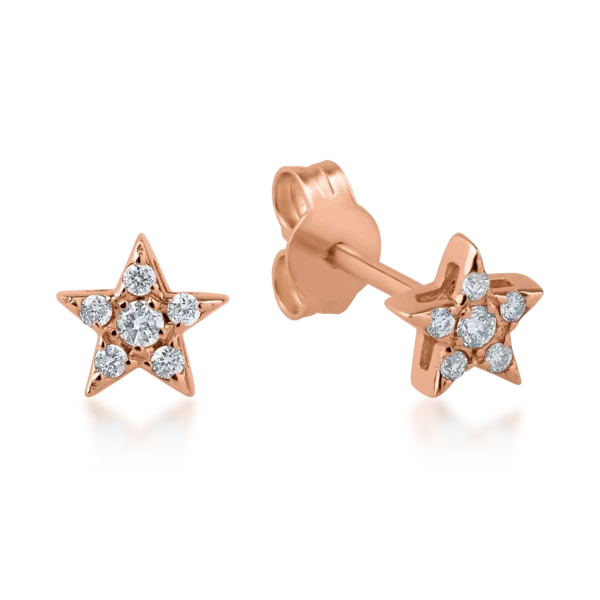 Cercei stea din aur roz cu diamante de 0.1ct