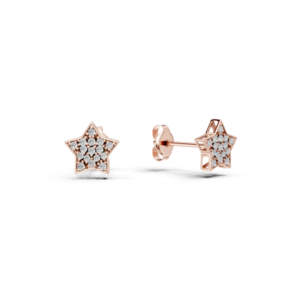 Cercei stea din aur roz cu diamante de 0.1ct