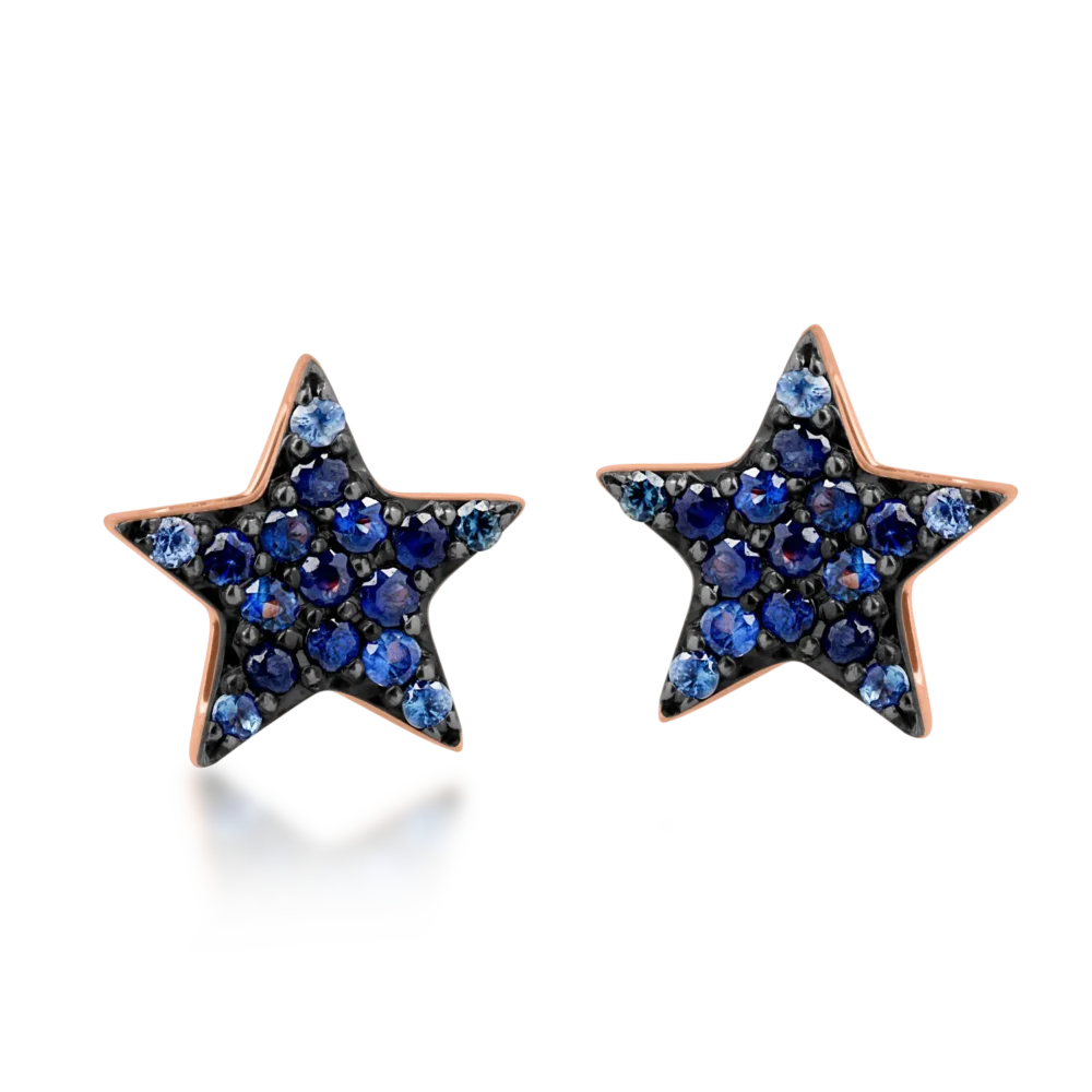 Cercei stea din aur roz cu safire de 0.21ct - imagine 2