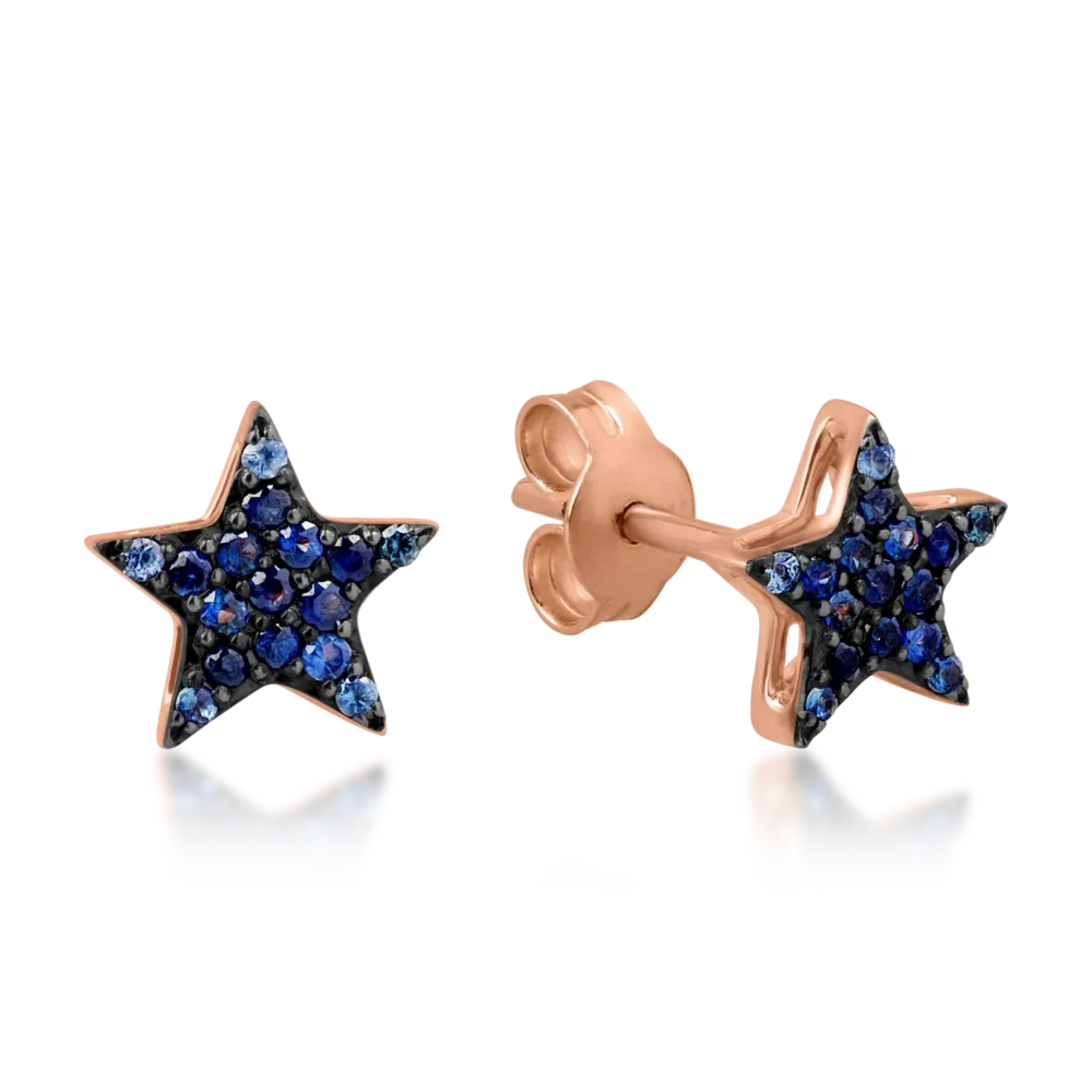 Cercei stea din aur roz cu safire de 0.21ct