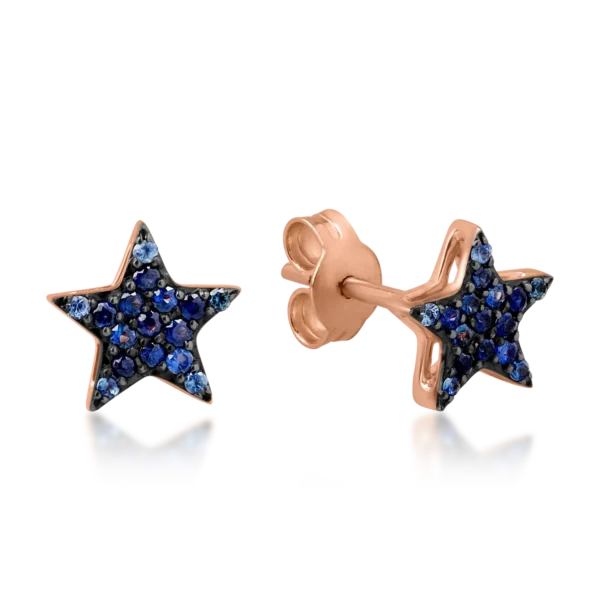 Cercei stea din aur roz cu safire de 0.21ct