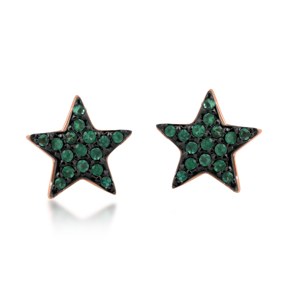 Cercei stea din aur roz cu smaralde de 0.17ct - imagine 2