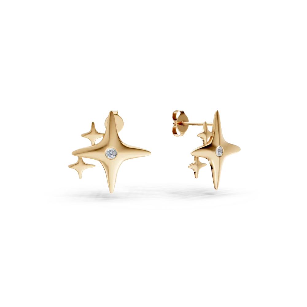 Cercei stele din aur galben cu diamante de 0.006ct