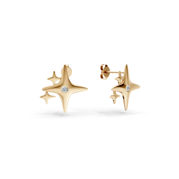 Cercei stele din aur galben cu diamante de 0.006ct