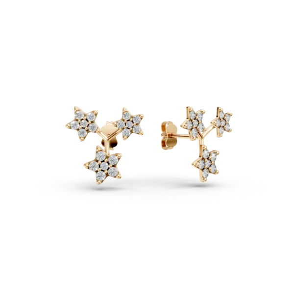 Cercei stele din aur galben cu zirconii