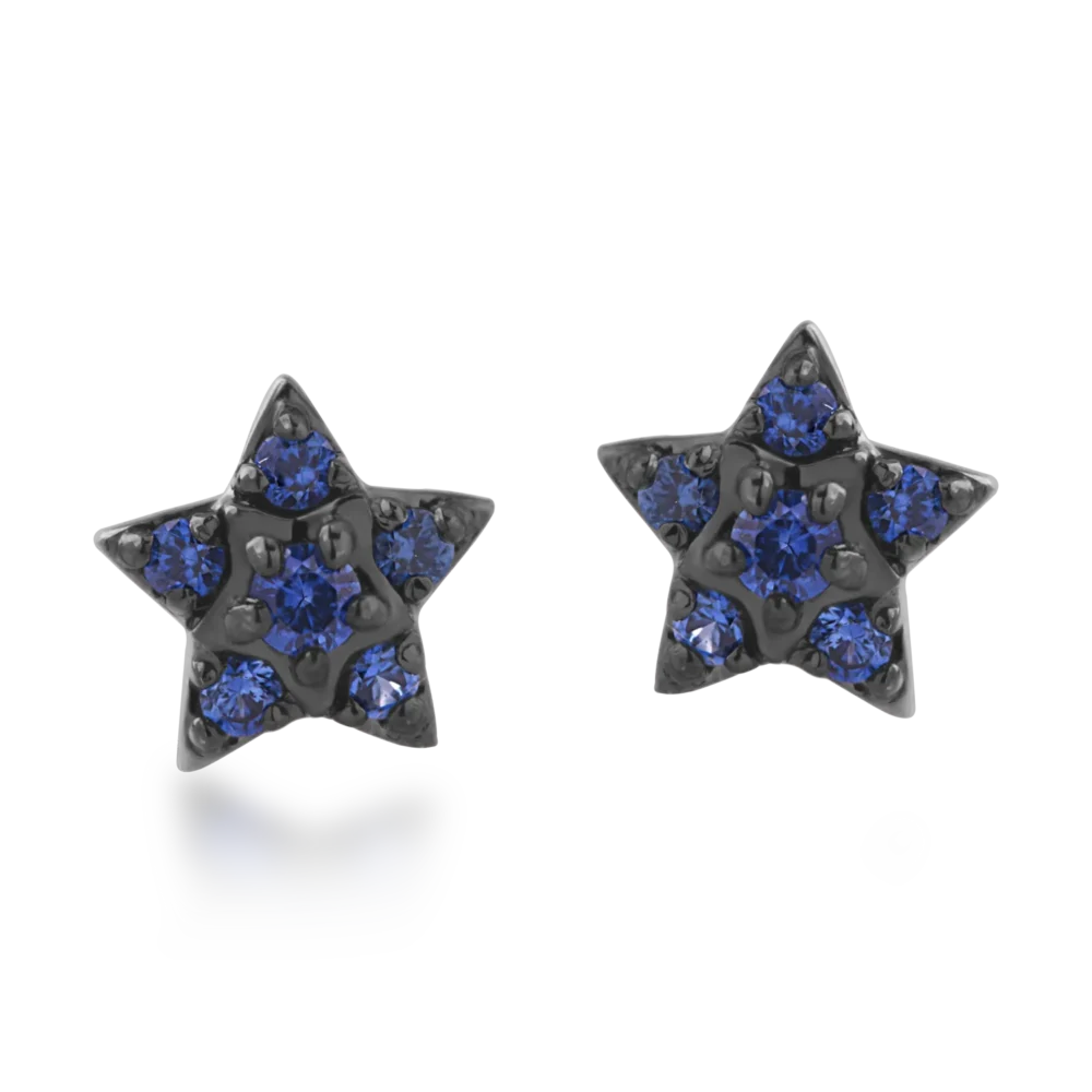 Cercei stelute din aur alb cu safire de 0.08ct - imagine 2