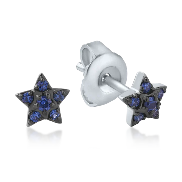 Cercei stelute din aur alb cu safire de 0.08ct