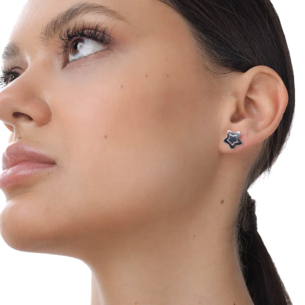 Cercei stelute din aur alb - imagine 3