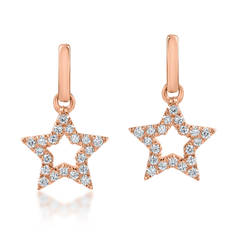 Cercei stelute din aur roz cu diamante de 0.12ct - imagine 2