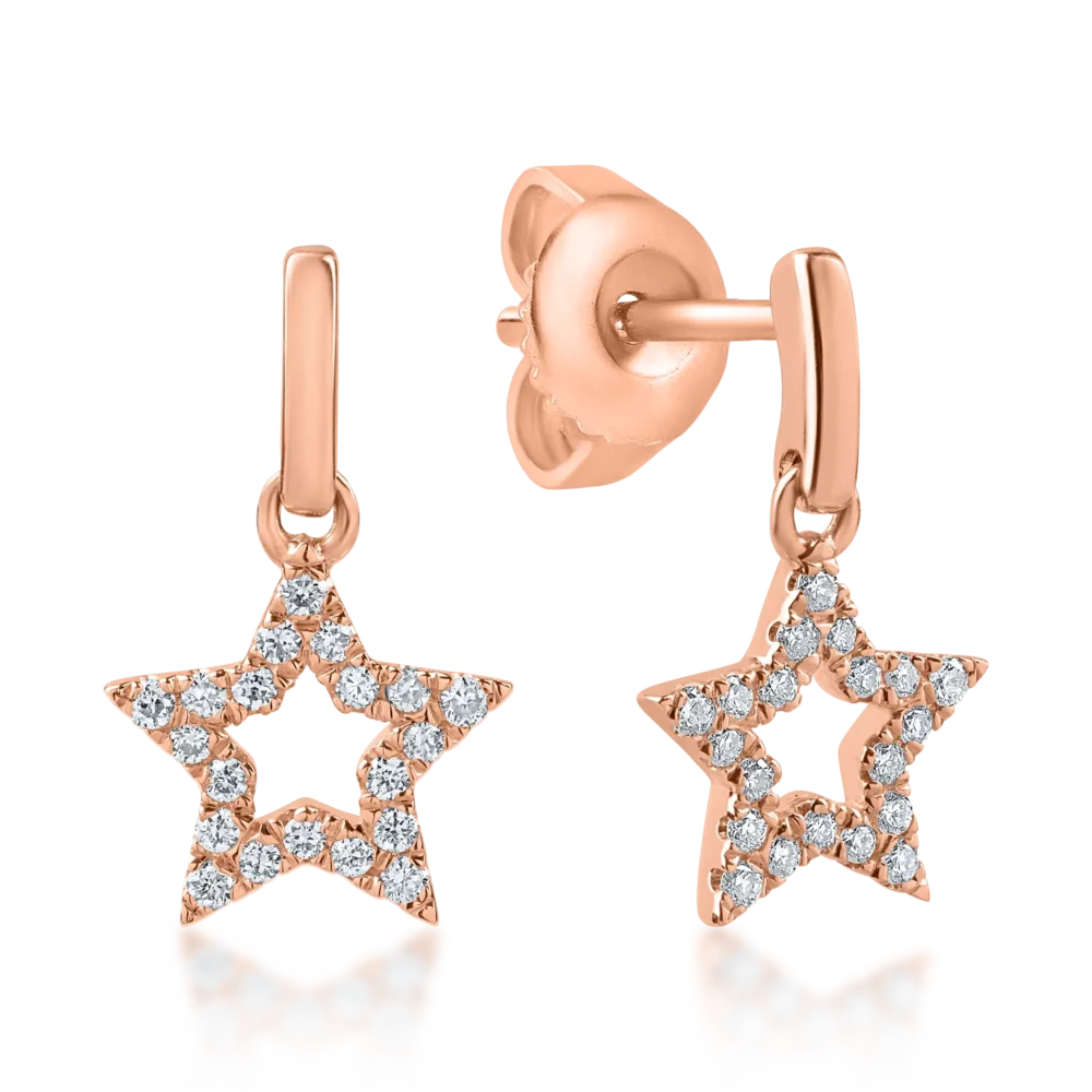 Cercei stelute din aur roz cu diamante de 0.12ct