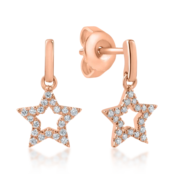 Cercei stelute din aur roz cu diamante de 0.12ct