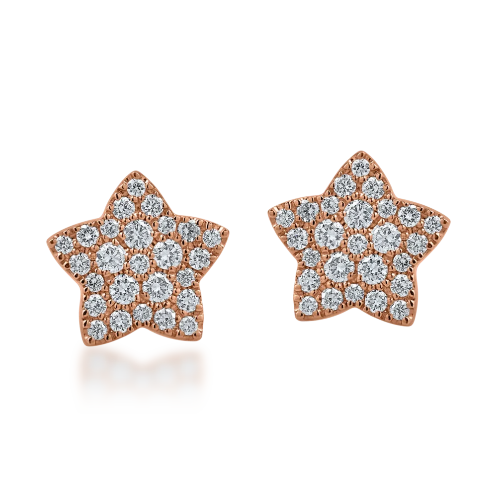 Cercei stelute din aur roz cu diamante de 0.44ct - imagine 2