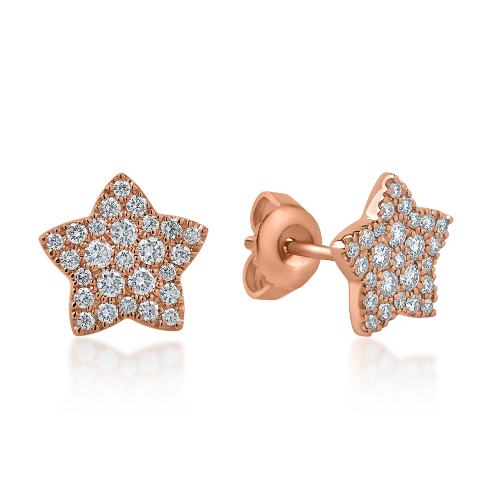 Cercei stelute din aur roz cu diamante de 0.44ct