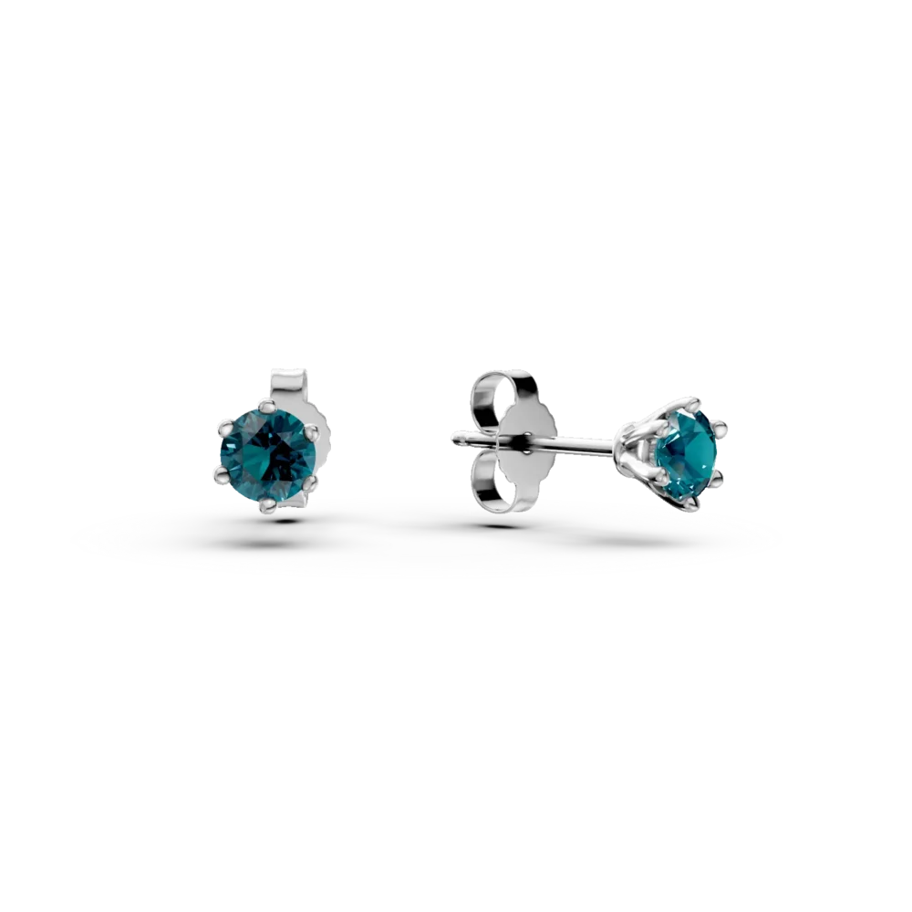 Cercei stud din aur alb cu diamante albastre de 0.5ct