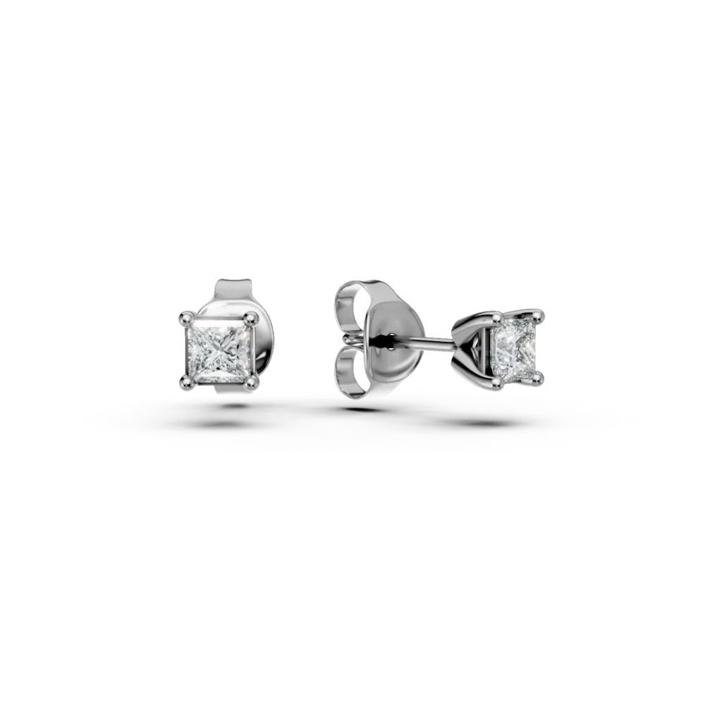 Cercei stud din aur alb cu diamante princess de 0.2ct