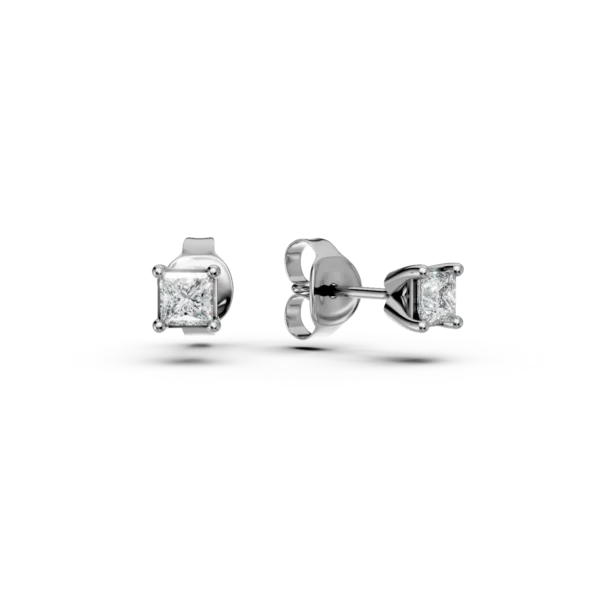 Cercei stud din aur alb cu diamante princess de 0.2ct