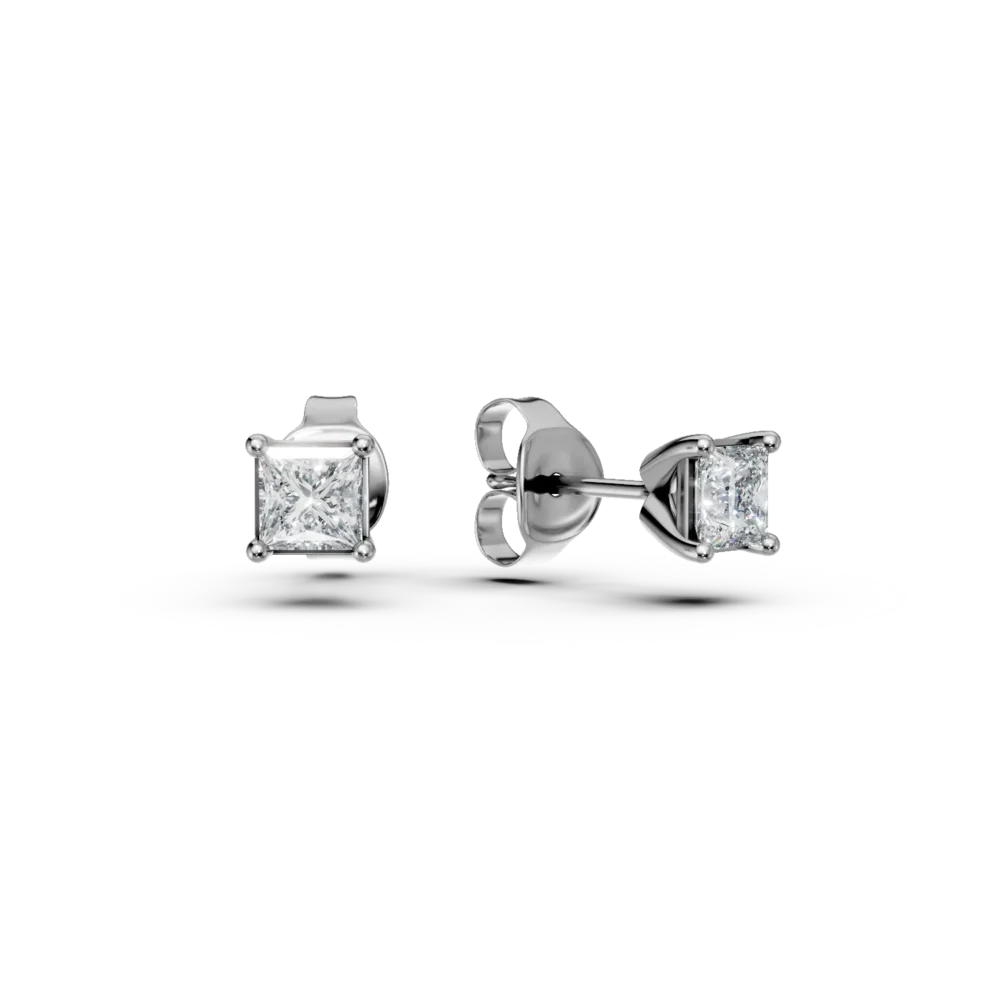 Cercei stud din aur alb cu diamante princess de 0.3ct