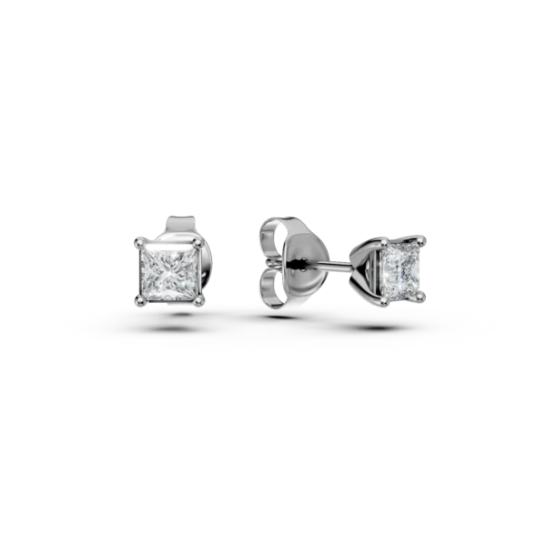Cercei stud din aur alb cu diamante princess de 0.3ct