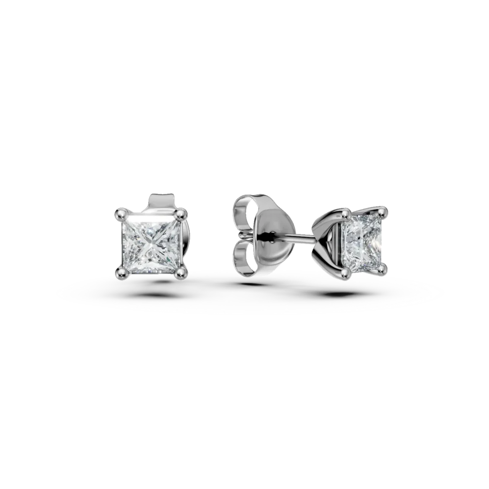 Cercei stud din aur alb cu diamante princess de 0.5ct