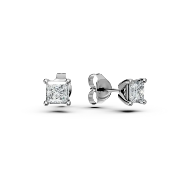 Cercei stud din aur alb cu diamante princess de 0.5ct