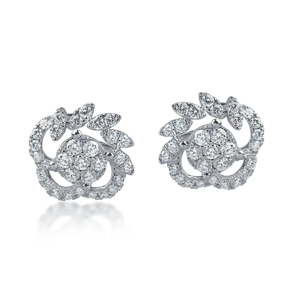 Cercei stud din aur alb cu diamante de 0.7ct - imagine 2