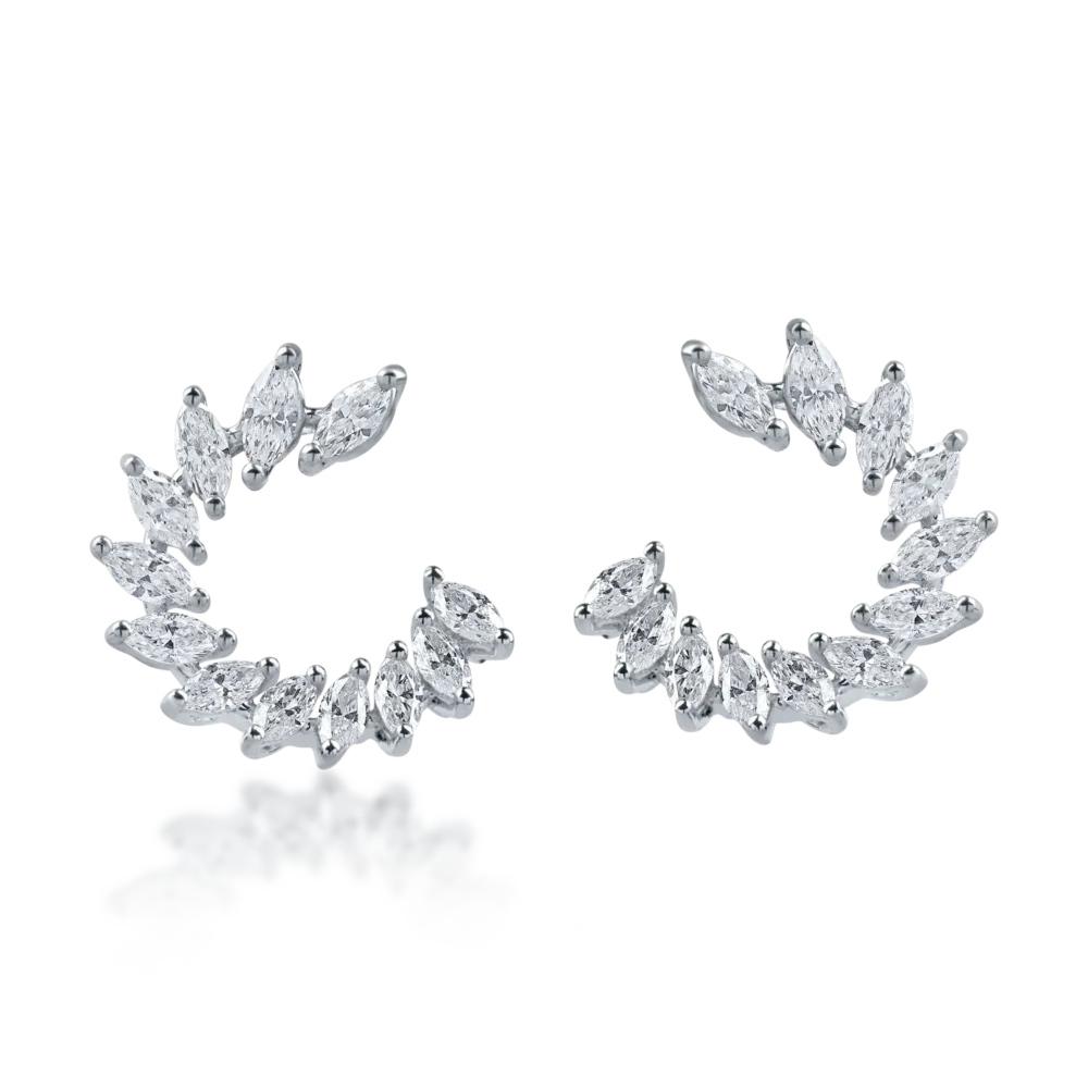 Cercei stud din aur alb cu diamante marquise de 1.4ct - imagine 2