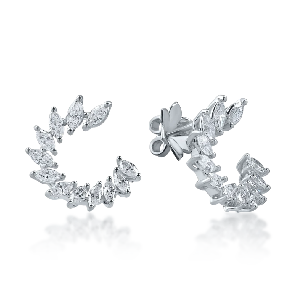 Cercei stud din aur alb cu diamante marquise de 1.4ct
